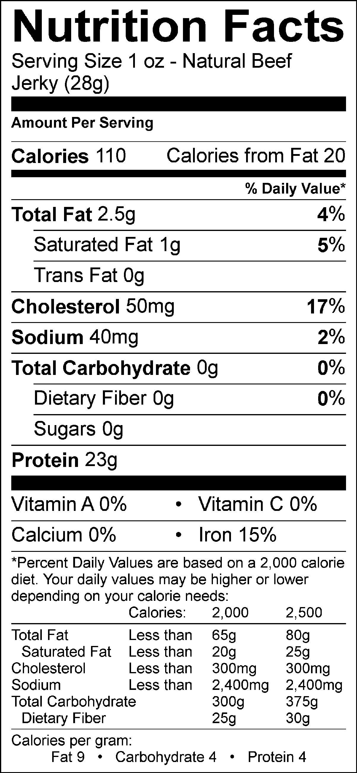 Natural Beef Jerky Nutritional Information